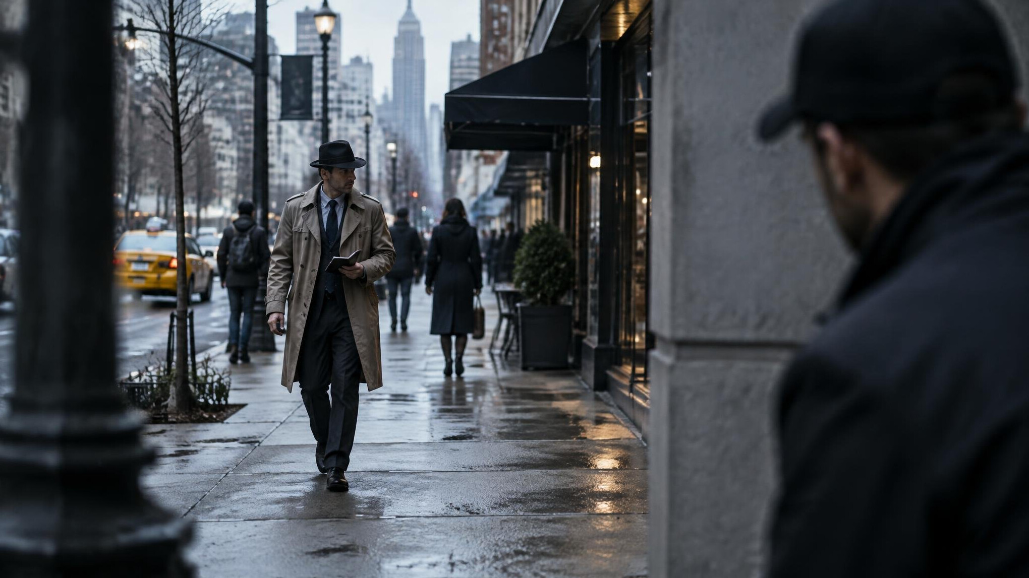 detective walking on street